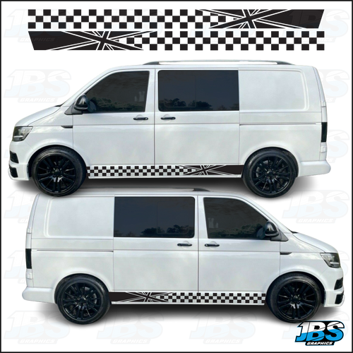 VW Volkswagen T5 or T6 UNION JACK Chequered Stripes Graphics SET 24